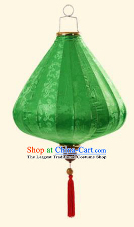 Chinese Traditional Jacquard Pattern Green Silk Palace Lanterns Handmade Hanging Lantern Classical Festive New Year Tulip Lamp