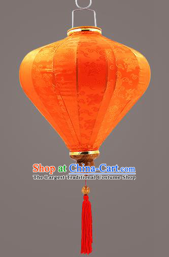 Chinese Traditional Orange Silk Palace Lanterns Handmade Hanging Lantern Classical Festive New Year Diamond Lamp