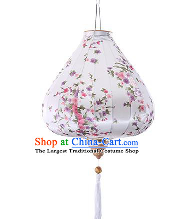 Chinese Traditional Printing Daffodil White Palace Lanterns Handmade Hanging Lantern Classical Festive New Year Satin Lamp