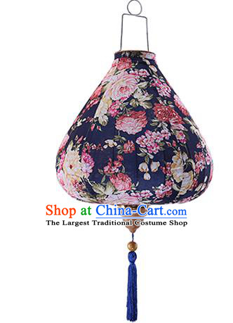 Chinese Traditional Printing Roses Navy Palace Lanterns Handmade Hanging Lantern Classical Festive New Year Satin Lamp