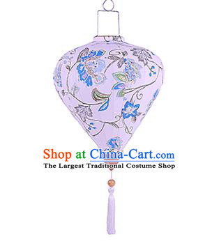 Chinese Traditional Ink Painting Blue Hydrangea Palace Lanterns Handmade Hanging Lantern Classical Festive New Year Lamp