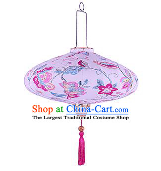 Chinese Traditional Ink Painting Pink Flowers Palace Lanterns Handmade Hanging Lantern Festive New Year Classical Saucer Lamp