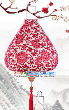 Handmade Chinese Red Peony Pattern Palace Lanterns Traditional New Year Lantern Classical Festival Cloth Lamp