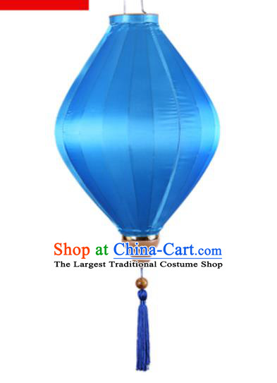 Chinese Handmade Blue Satin Palace Lanterns Traditional Festive Hanging Lantern New Year Classical Lamp