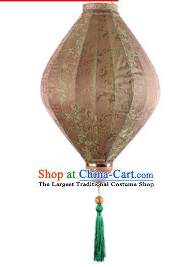 Chinese Handmade Brown Satin Palace Lanterns Traditional Festive Hanging Lantern New Year Classical Jacquard Cloth Lamp