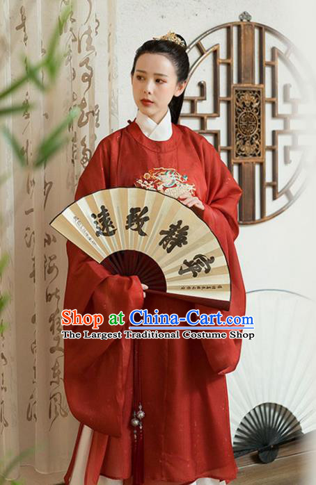 Chinese Traditional Song Dynasty Historical Costumes Ancient Scholar Hanfu Apparels Embroidered Red Robe and Undergarments for Men