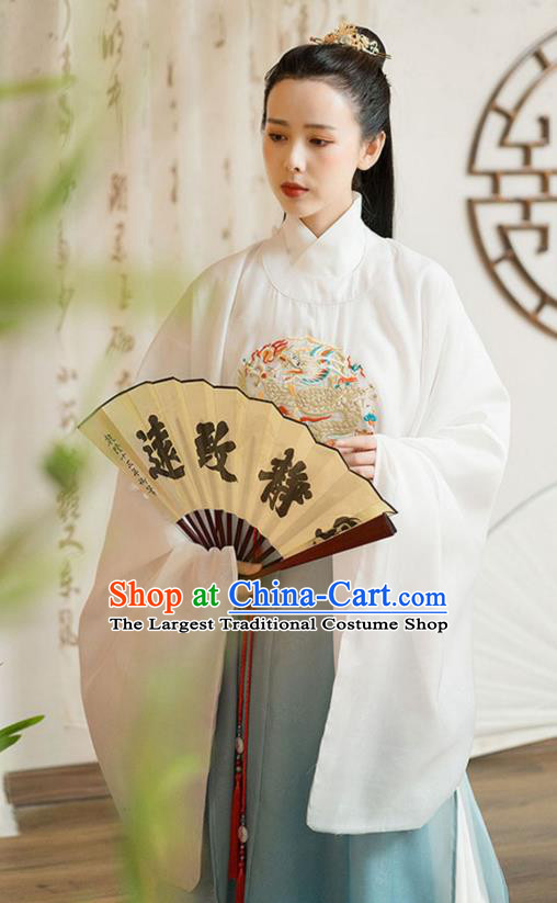 Chinese Ancient Song Dynasty Nobility Childe Historical Costumes Traditional Embroidered White Robe and Undergarments Hanfu Apparels for Men