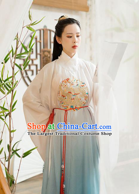 Chinese Ancient Song Dynasty Nobility Childe Historical Costumes Traditional Embroidered White Robe and Undergarments Hanfu Apparels for Men