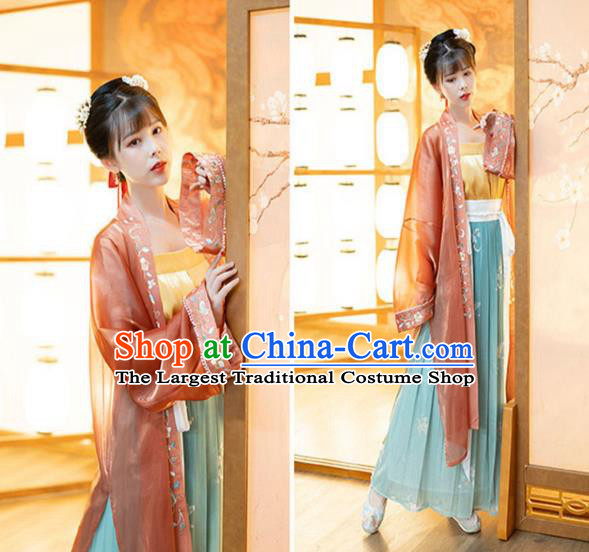 Ancient Chinese Song Dynasty Court Princess Historical Costumes Traditional Embroidered BeiZi Top and Skirt Hanfu Apparels for Women