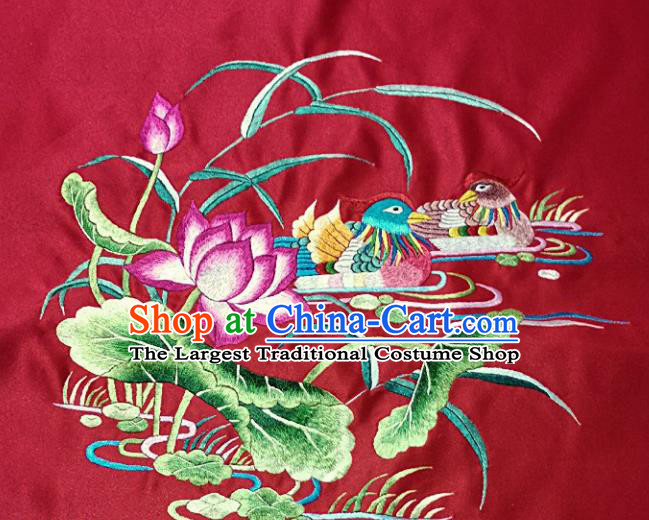 Traditional Chinese Embroidered Lotus Fabric Hand Embroidering Dress Round Applique Embroidery Mandarin Duck Red Silk Patches Accessories