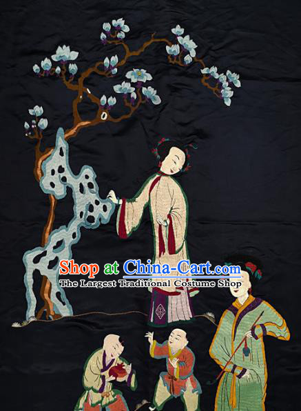 Traditional Chinese Embroidered Decorative Painting Hand Embroidery Female Children Black Silk Picture