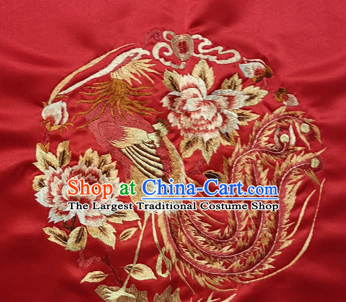 Traditional Chinese Embroidered Peony Phoenix Fabric Hand Embroidering Dress Round Applique Embroidery Red Silk Patches Accessories