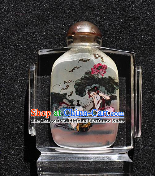 Chinese Handmade Snuff Bottle Traditional Inside Painting Lotus Children Snuff Bottles Artware