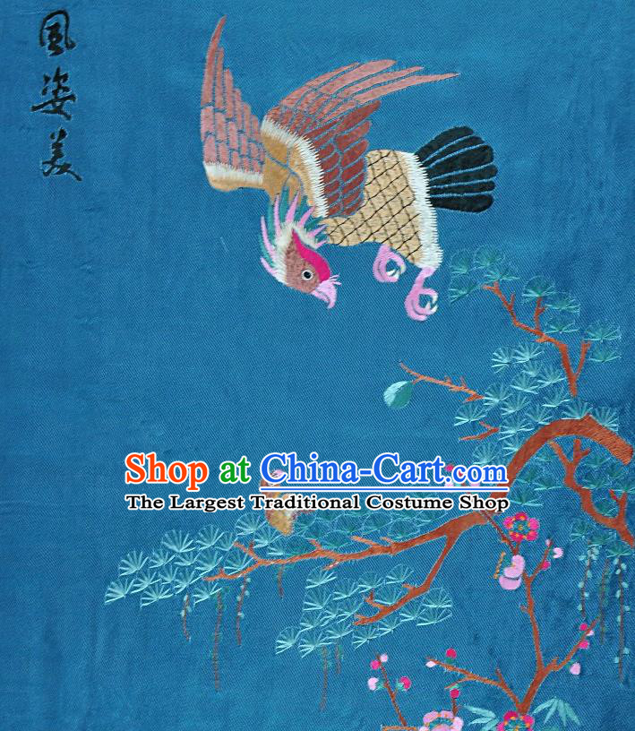 Traditional Chinese Embroidered Eagle Plum Blossom Decorative Painting Hand Embroidery Blue Picture Craft
