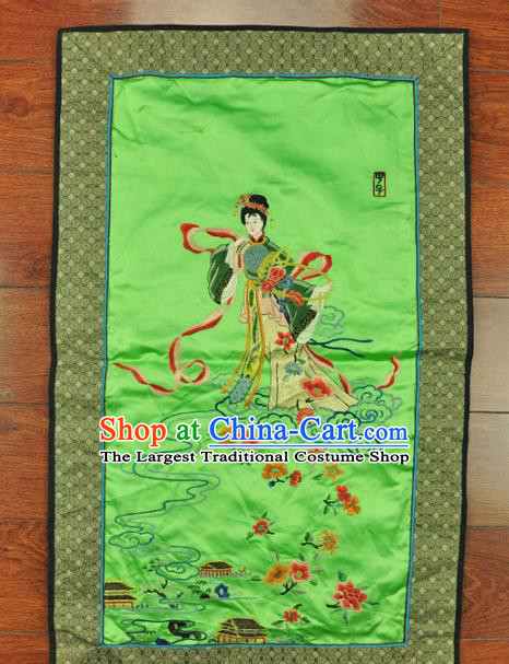 Traditional Chinese Embroidered Flowers Goddess Decorative Painting Hand Embroidery Green Silk Picture Craft