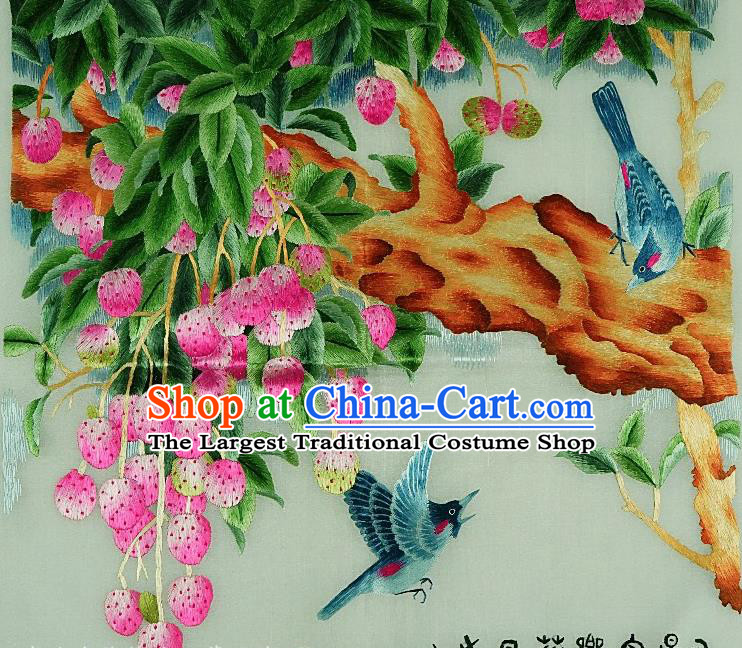 Traditional Chinese Embroidered Fruit Bird Decorative Painting Hand Embroidery Silk Wall Picture Craft
