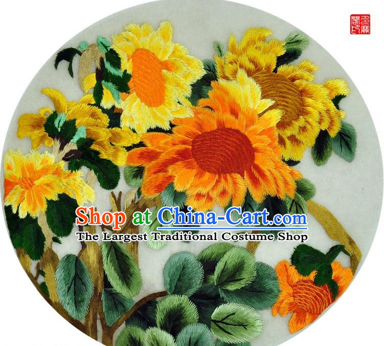 Traditional Chinese Embroidered Sunflower Decorative Painting Hand Embroidery Silk Round Wall Picture Craft