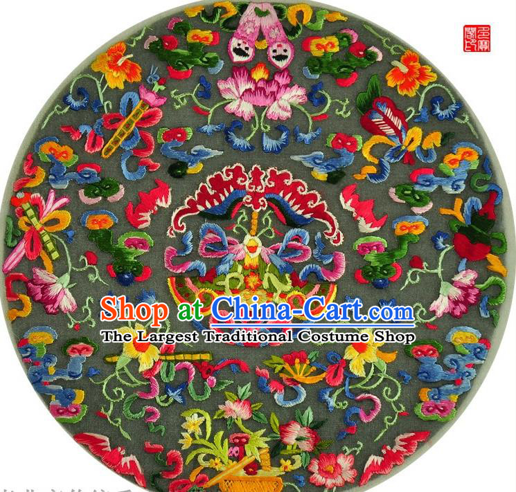 Traditional Chinese Embroidered Flowers Decorative Painting Hand Embroidery Silk Round Wall Picture Craft