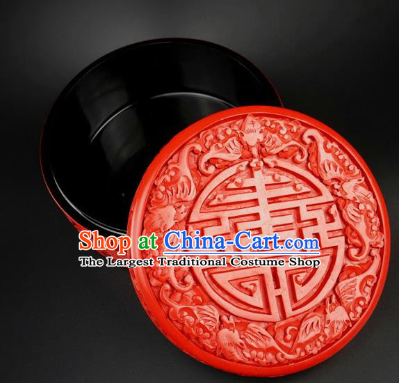 Traditional Chinese Carving Five Bats Lacquerware Hand Red Rouge Box Craft