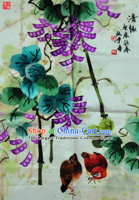 Traditional Chinese Embroidered Chicken Decorative Painting Hand Embroidery Hyacinth Bean Silk Wall Picture Craft