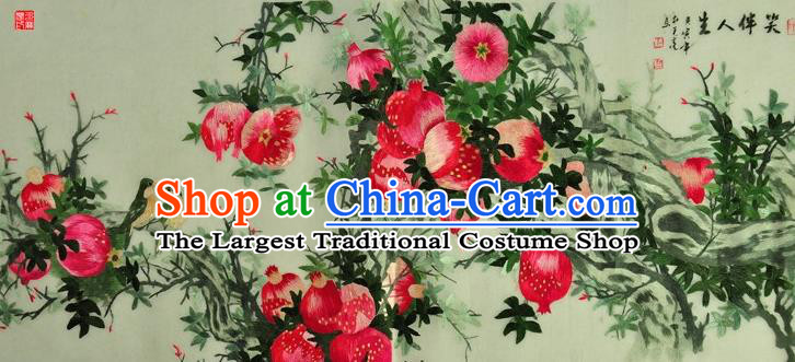 Traditional Chinese Embroidered Red Pomegranate Decorative Painting Hand Embroidery Silk Wall Picture Craft