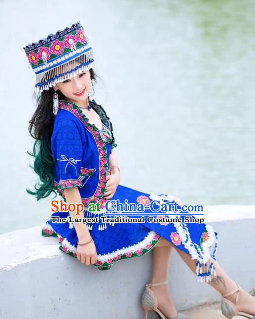China Ethnic Folk Dance Sexy Short Dress Yunnan Nationality Apparels Miao Minority Women Clothing with Hat