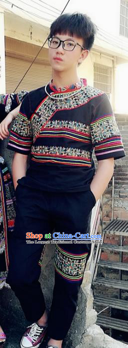 Chinese Ethnic Men Costumes Quality Yi Nationality Embroidered Clothing Shirt and Pants