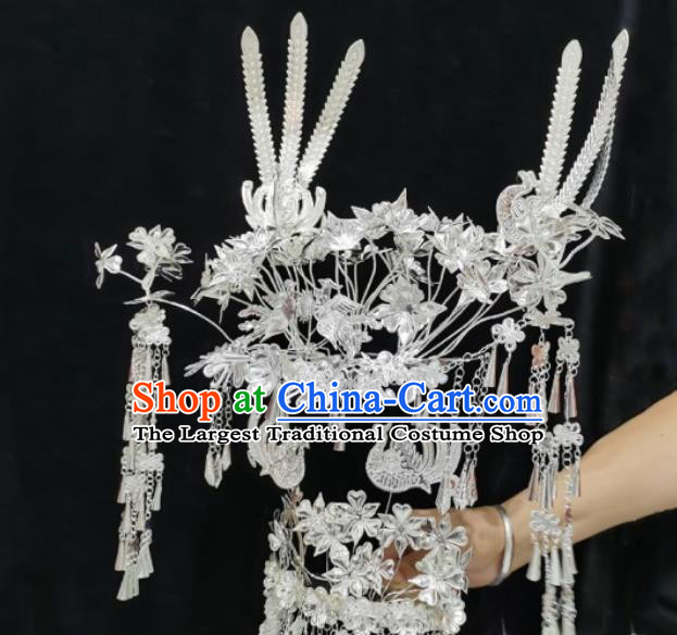 Handmade Ethnic Women Hair Accessories Chinese Miao Minority Silver Phoenix Coronet Headwear