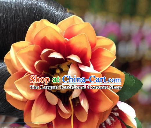 Handmade Chinese Dong Ethnic Hair Accessories Miao Minority Women Hair Claw Orange Peony Hair Stick