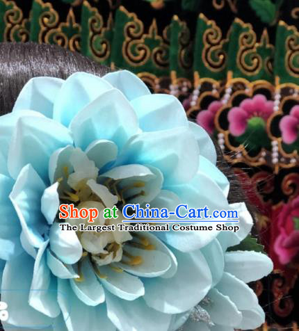 China Dong Ethnic Bride Hair Accessories Miao Minority Handmade Hair Stick Light Blue Peony Hairpin