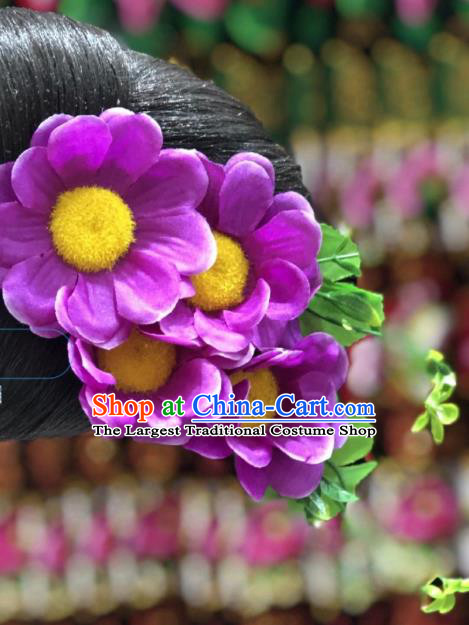 China Minority Purple Sunflowers Hair Stick Miao Ethnic Female Hair Accessories