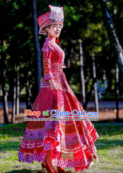 Custom Ethnic Wedding Dress Top Quality China Miao Minority Bride Costume and Hat for Women