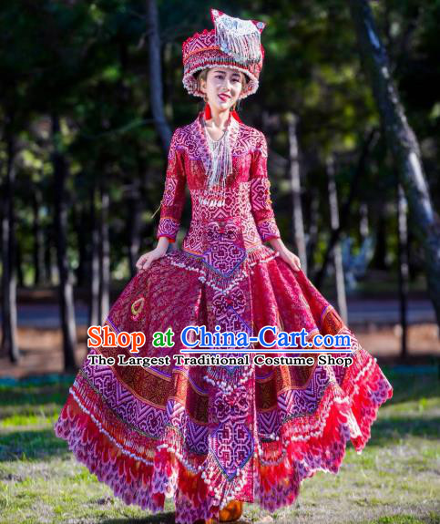 Custom Ethnic Wedding Dress Top Quality China Miao Minority Bride Costume and Hat for Women