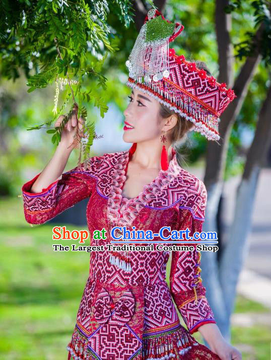 Custom Ethnic Wedding Dress Top Quality China Miao Minority Bride Costume and Hat for Women