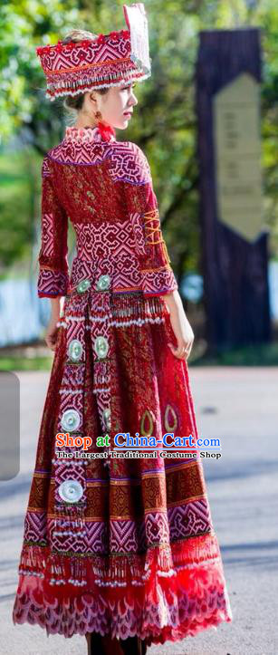 Custom Ethnic Wedding Dress Top Quality China Miao Minority Bride Costume and Hat for Women