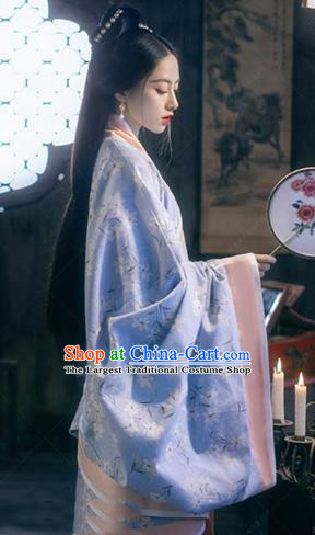 Chinese Qin Dynasty Palace Princess Costumes Ancient Court Lady Blue Curving Front Robe and Skirt Traditional Hanfu Dresses