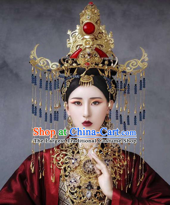 Chinese Ancient Queen Wu Zetian Hanfu Dress Traditional Tang Dynasty Female King Costumes and Headdress Full Set