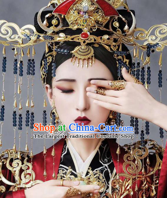 Chinese Ancient Queen Wu Zetian Hanfu Dress Traditional Tang Dynasty Female King Costumes and Headdress Full Set