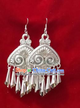 China Hmong Folk Dance Ear Accessories Handmade Guizhou Miao Ethnic Argent Earrings Minority Bride Jewelry