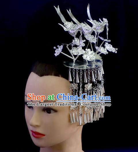 Quality Chinese Ethnic Nationality Three Birds Hairpins Festival Hair Accessories Miao Minority Silver Folk Dance Hair Stick