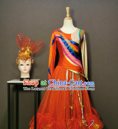 China Classical Dance Costumes Modern Dance Red Dress Spring Festival Gala Opening Dance Clothing and Headwear