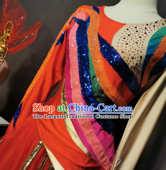China Classical Dance Costumes Modern Dance Red Dress Spring Festival Gala Opening Dance Clothing and Headwear