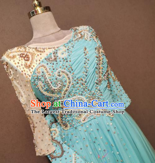 Top Grade Chorus Costumes Modern Dance Blue Dress Singing Competition Clothing