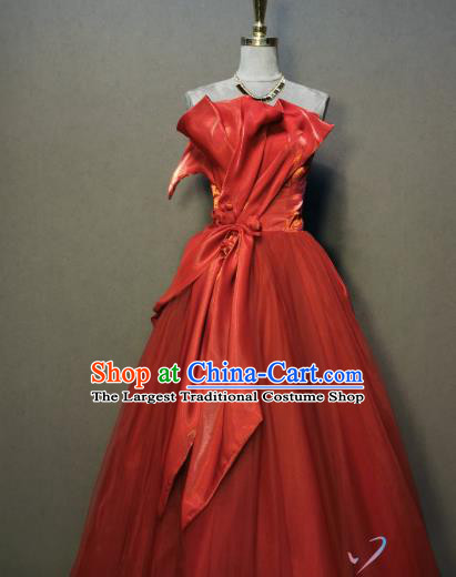 Compere Red Bubble Full Dress Evening Wear Chorus Singer Costumes Annual Meeting Clothing