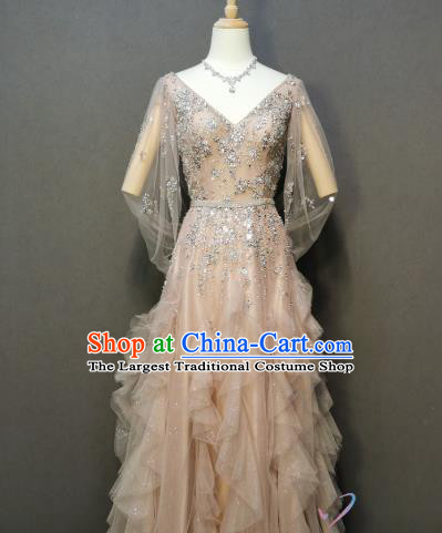 Compere Champagne Bubble Full Dress Annual Meeting Costumes Bride Embroidery Beads Dress Evening Wear