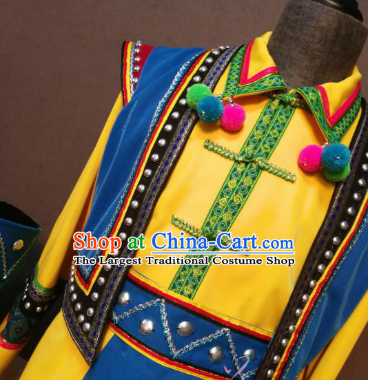 China Traditional Puyi Nationality Costumes Buyei Ethnic Folk Dance Clothing Minority Men Vest Shirt Pants and Hat