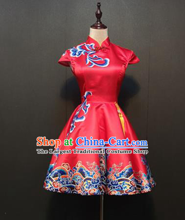 China Women Drum Dance Clothing Spring Festival Gala Classical Dance Costumes Fan Dance Red Short Dress
