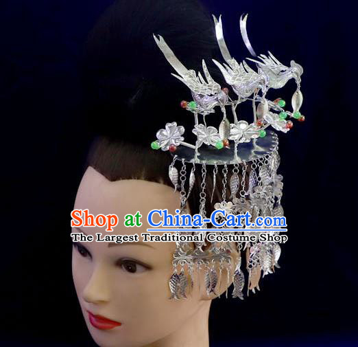 Chinese Traditional Minority Festival Hair Accessories Ethnic Fish Tassel Hair Stick Miao Nationality Three Birds Colorful Beads Hairpins