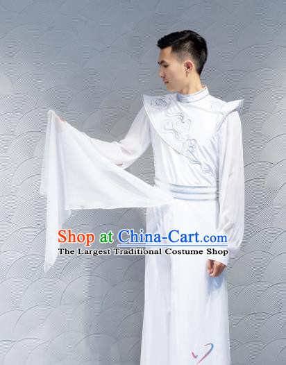 China New Year Drum Dance Costume Spring Festival Gala Clothing Men Classical Dance White Apparels