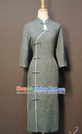 Traditional Classical Dance Qipao Dress Republic of China Clothing Shanghai Young Lady Grey Cheongsam